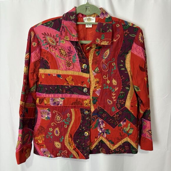 Vintage Sandy Starkman Patchwork Jacket Women’s Size M Beaded Embroidered Silk - Picture 1 of 12